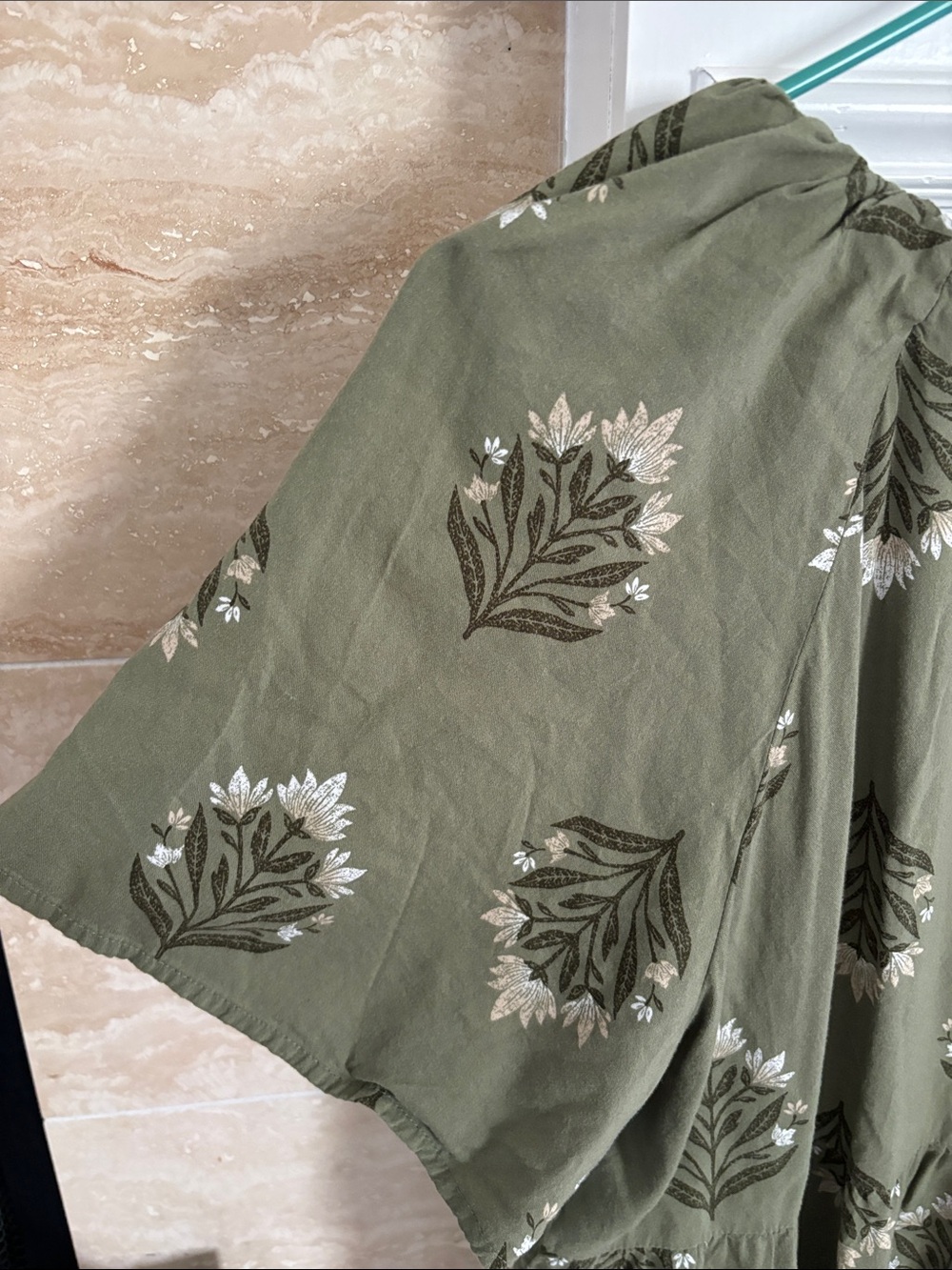 Old Navy Olive Green Floral V-Neck Tiered Mini Dress - Picture 5 of 5